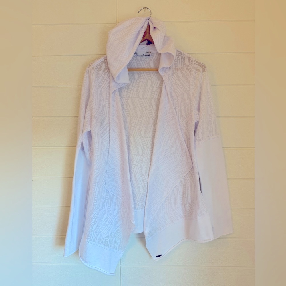 Prana White Organic Cotton Hooded Cardigan Yoga Top/Cover Up